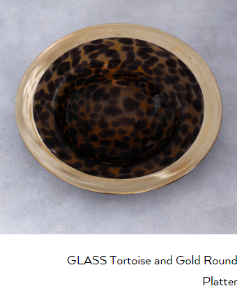 Beatriz Ball GLASS Tortoise and Gold Round Platter Black Bison