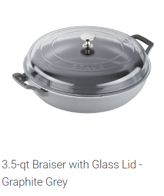 Staub Cookware 12-inch, Braiser with Glass Lid, graphite grey