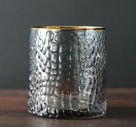 Beatriz Ball GLASS Croc Double Old-Fashioned with Gold Rim Set of 4 (Smoke Grey)
