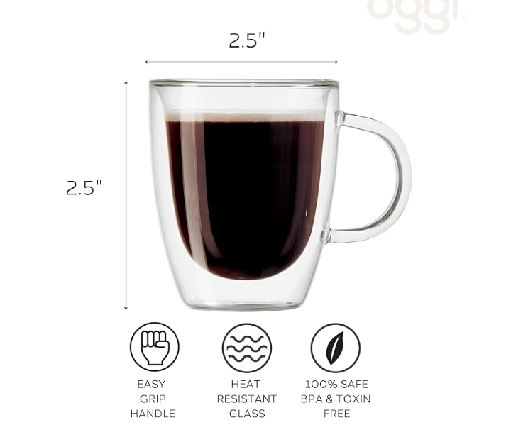 Oggi Set of 2 Double Wall Coffee Mugs