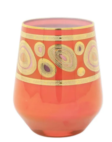 VIETRI REGALIA STEMLESS WINE GLASS ORANGE
