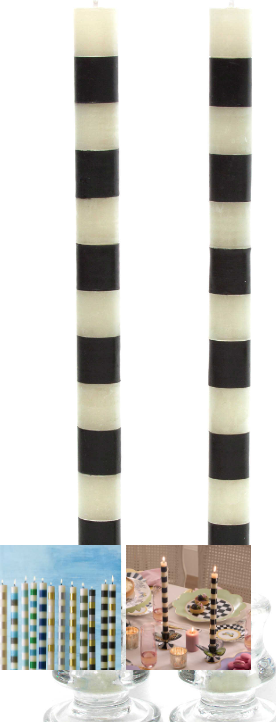 MacKenzie Childs Bands Black Dinner Candles, Set of 2