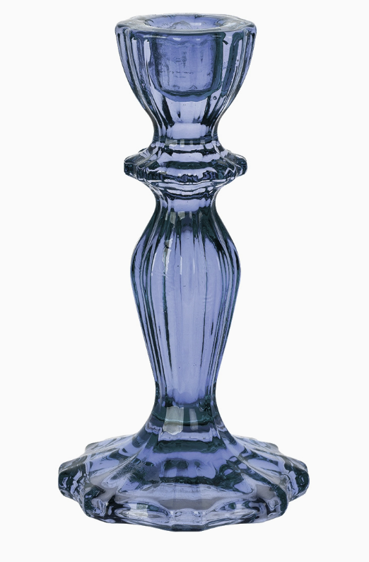 Set of 2 Glass Blue Candlesticks