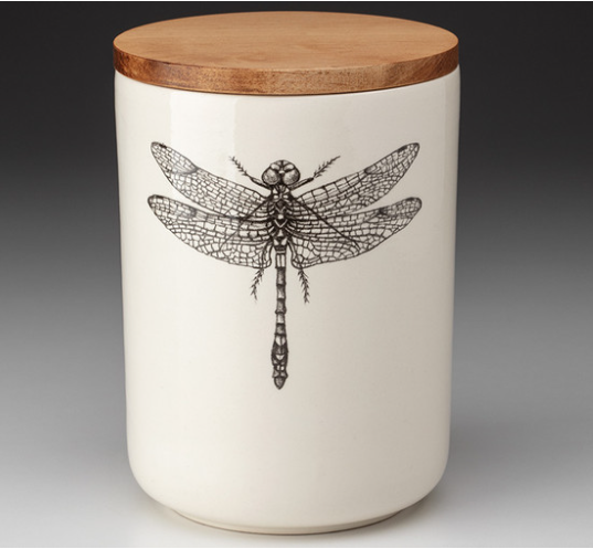 Laura Zindel Tall Canister with Lid / Dragonfly