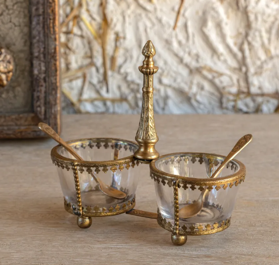 Porch View Home Vintage Style Salt Cellar With Spoons