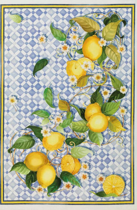 Italian Lemon Tiles Linen Tea Towel
