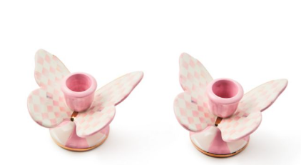 MacKenzie- Childs Set of 2 Butterfly Candle Holders (Pink)