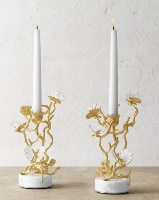 Michael Aram Butterfly Ginkgo Gold Candleholders S/2