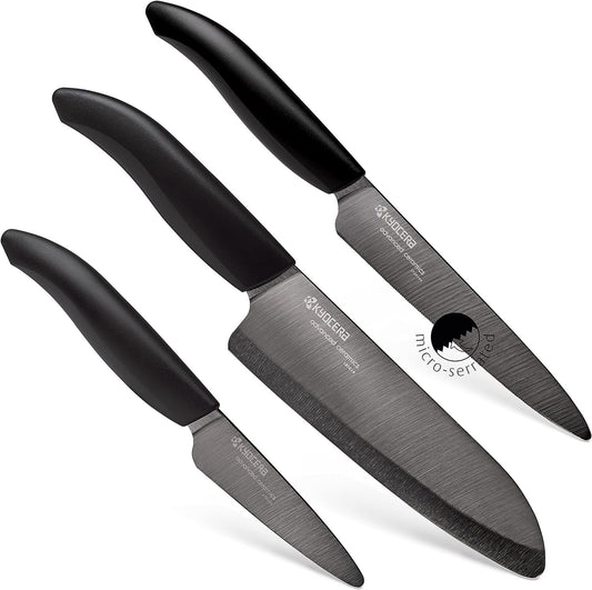 Kyocera Revolution 3pc ceramic knife set, 6", 5" and 3", Black