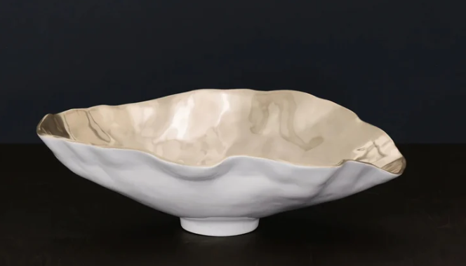 Beatriz Ball THANNI Maia Large Oval Bowl (White and Gold)