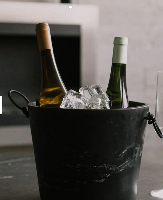 Handmade Resin Champagne Bucket with Leather Handles, Black Marble