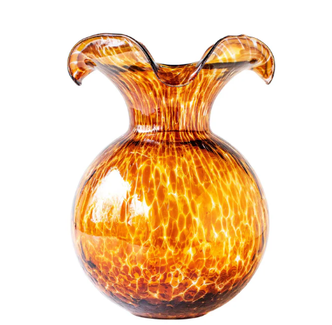 Vietri Hibiscus Glass Brown Tortoiseshell Medium Fluted Vase